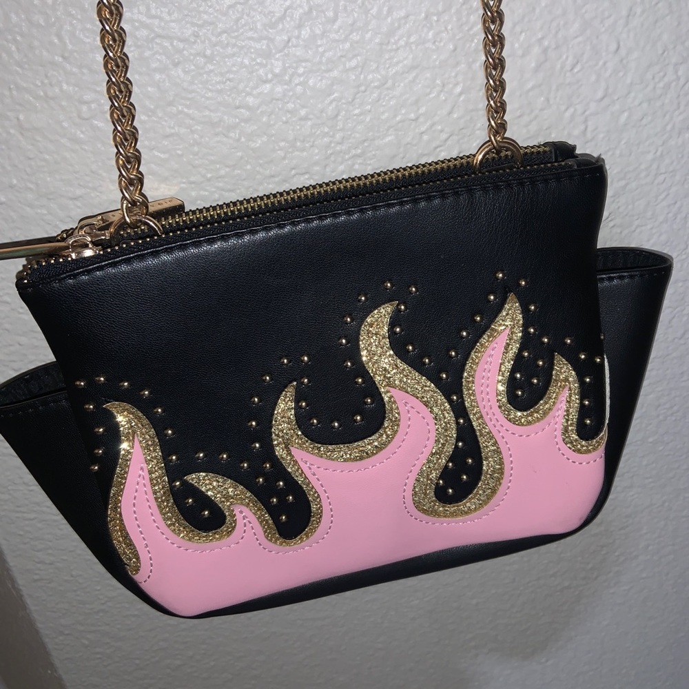 Fire design crossbody black bag